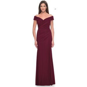 La Femme Off-the-Shoulder Long Prom Dress 31677 in Dark Wine NWT Size 10